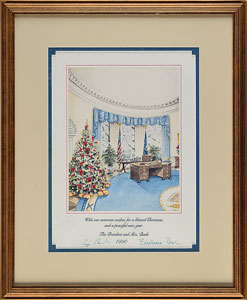 Lot #4148 George and Barbara Bush Signed Christmas Print - Image 2