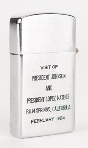 Lot #4129 Lyndon B. Johnson 1964 Mexico Meetings Parker Lighter and Medal - Image 2