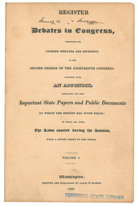 Lot #4054 James K. Polk Signed Book: 'Register of Debates in Congress' - Image 1
