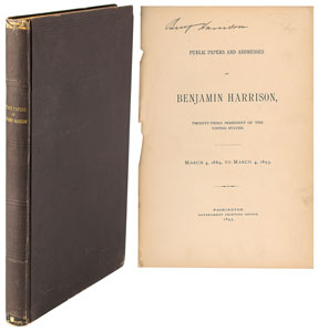 Lot #4069 Benjamin Harrison Signed Book: 'Public