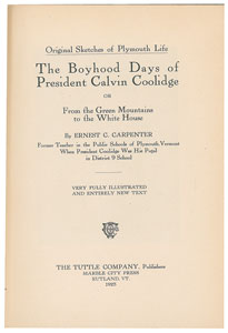 Lot #4078 Calvin Coolidge Signed Book: 'The Boyhood Days of President Calvin Coolidge' - Image 3
