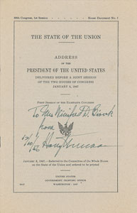 Lot #4100 Harry S. Truman Signed Booklet: 'State of the Union Address' - Image 1