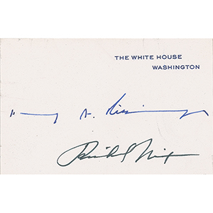 Lot #4136 Richard Nixon and Henry Kissinger Signed White House Card - Image 1
