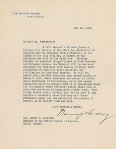 Lot #4076 Warren G. Harding Typed Letter Signed