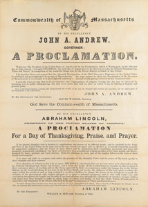 Lot #10 Abraham Lincoln 'National Thanksgiving' Broadside