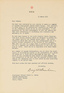 Lot #46 Dwight D. Eisenhower Typed Letter Signed to Robert L. Schulz with SHAPE Badge and Pocket Knife - Image 1