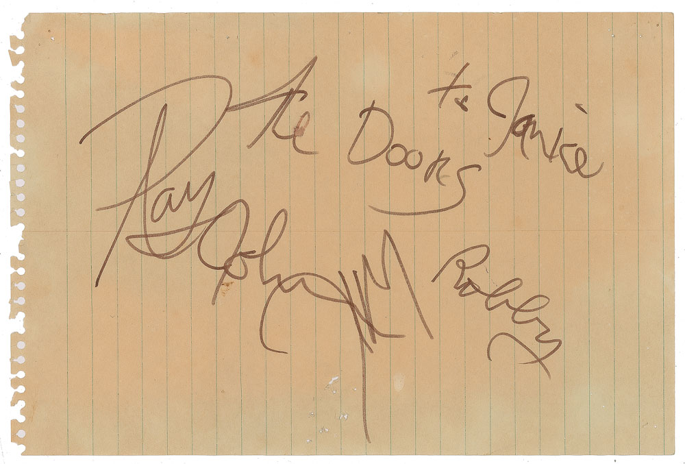 Lot #9192 The Doors Signatures and 1967 Handbill