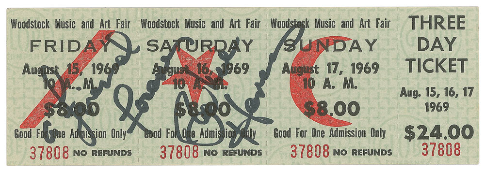 Lot #9012 Richie Havens Signed Woodstock Ticket