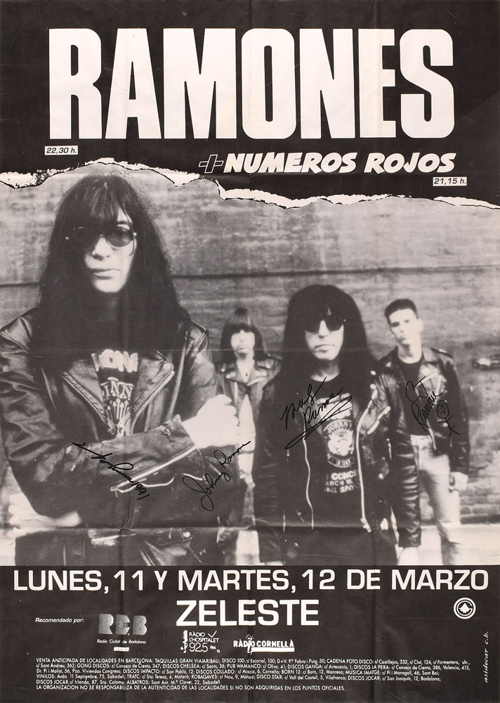Lot #9170  Ramones Signed 1991 Spain Concert Poster