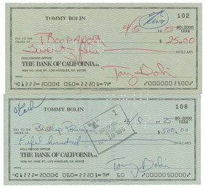 Lot #9227 Tommy Bolin Pair of Signed Checks