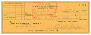 Lot #9048 Woodstock: Max Yasgur Signed Check