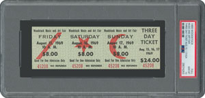 Lot #9043  Woodstock 1969 3-Day Unused Ticket - PSA GEM MINT 10