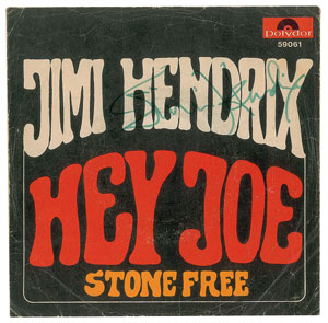 Lot #9019 Jimi Hendrix Signed 45 RPM Record Sleeve