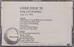 Lot #9258  Cher Setlist Tape for 1991 Tour - Image 2