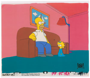 Lot #9548 Homer and Maggie Simpson production cel from The Simpsons