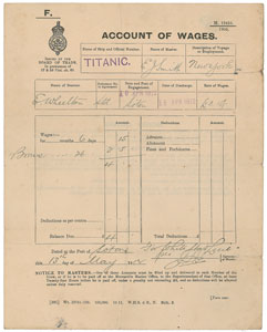 Lot #149  Titanic: Account of Wages