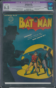 Lot #7570  Batman Comic Book #16 (1943) - CGC Restored 6.5 - Image 1