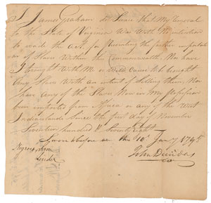 Lot #123  Virginia 'Slave Non-Importation' Document - Image 1