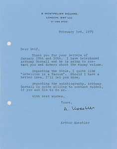 Lot #395 Arthur Koestler - Image 1