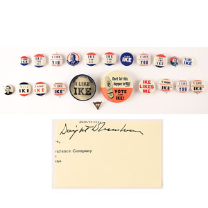 Lot #58 Dwight D. Eisenhower Campaign Buttons and Signature - Image 1
