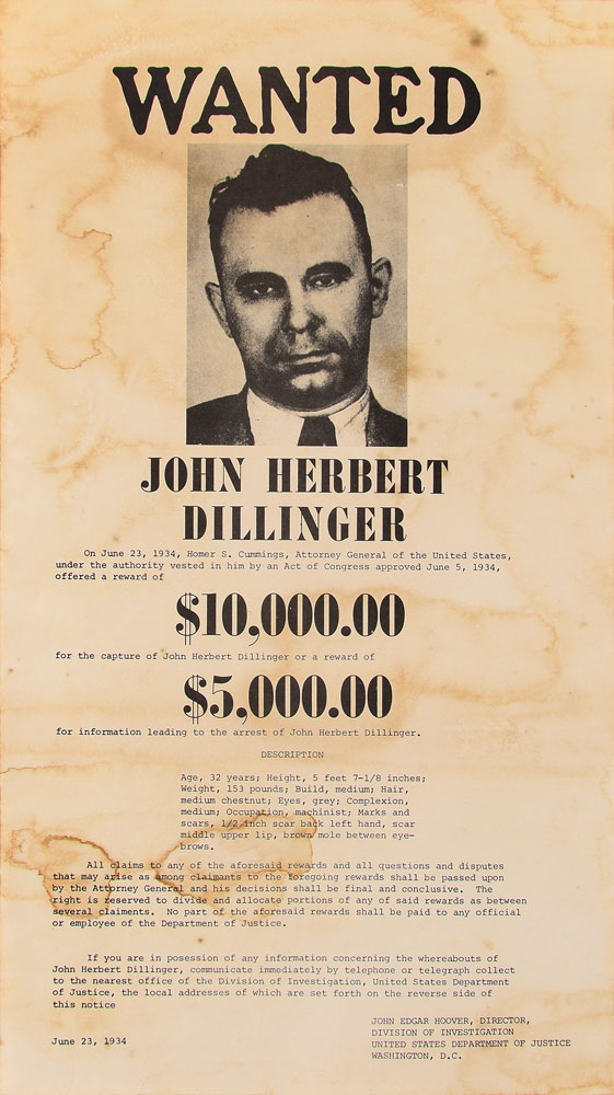 John Dillinger Wanted Posters | RR Auction