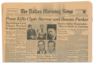 Lot #1007  Bonnie and Clyde Death Newspaper