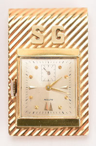 Lot #1029 Sam Giancana's 14K Gold Monogrammed Money Clip Watch - Image 2