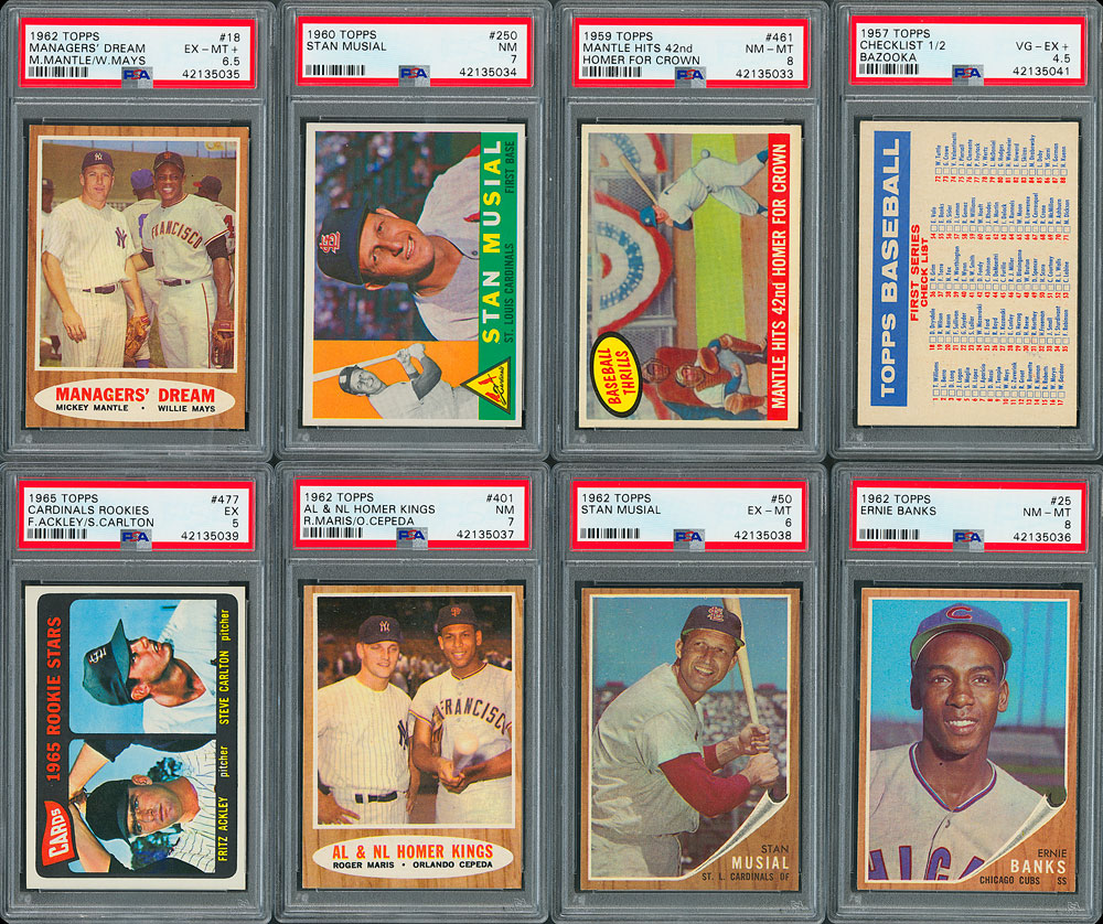 Lot #8073  1957-1965 Topps Baseball PSA Graded Collection (8) with two Mantle Cards