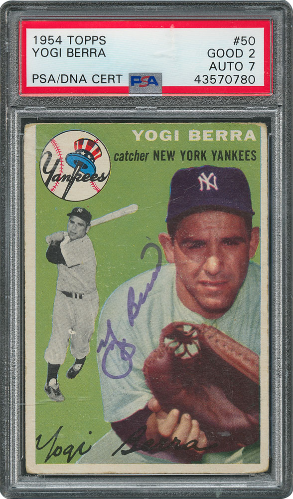 Lot #8061  1954 Topps #50 Yogi Berra Signed Card - PSA/DNA NM 7