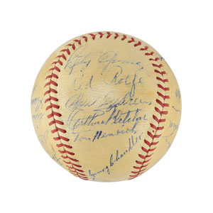Lot #8263  New York Yankees 1938 World Series Champions Team Signed Baseball with Gehrig and DiMaggio - Image 2
