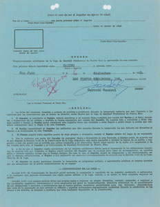 Lot #8178 Roberto Clemente 1964 Puerto Rico Winter League Signed Player Contract - Image 3