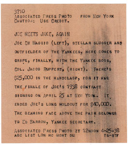 Lot #8158 Joe DiMaggio 1938 New York Yankees Signed Player Contract (Pre-Season Holdout) - Image 7