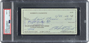 Lot #8213 Roberto Clemente 1972 Signed Personal Check (Last Season) - PSA/DNA MINT 9 - Image 1