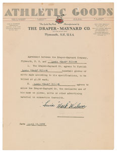 Lot #8156 Hack Wilson 1933 Draper-Maynard Baseball Glove Signed Contract