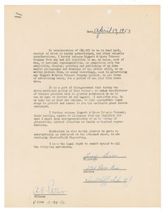 Lot #8170 Yogi Berra 1953 Liggett & Myers Tobacco Company Signed Contract