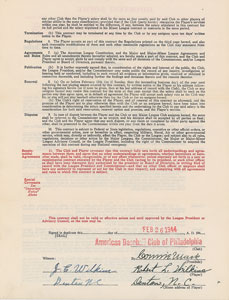 Lot #8162 Robert Wilkins 1944 Philadelphia Athletics Signed Player Contract with Connie Mack
