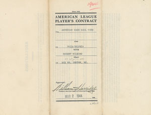 Lot #8162 Robert Wilkins 1944 Philadelphia Athletics Signed Player Contract with Connie Mack - Image 3
