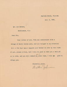 Lot #8244 Walter Johnson Typed Letter Signed - Image 1