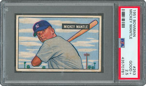 Lot #8043  1951 Bowman #253 Mickey Mantle RC - PSA GOOD+ 2.5