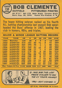 Lot #8106  1968
Roberto
Clemente Signed  Topps Baseball Card - Image 2