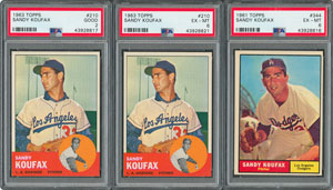 Lot #8086  1961 and 1963 Sandy Koufax Topps Cards - PSA graded Collection (3) - Image 1