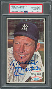 Lot #8096  1964 Topps Giants #25 Mickey Mantle Autographed Card - PSA/DNA GEM MINT 10