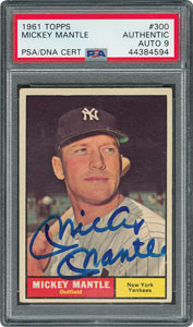 Lot #8087  1961 Topps #300 Mickey Mantle Signed Card - PSA/DNA