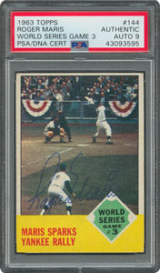 Lot #8091  1963 Topps #144 Roger Maris World Series Game 3 Autographed Card - PSA/DNA MINT 9