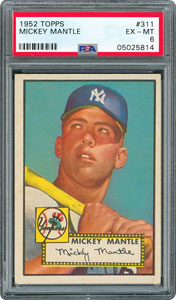 Lot #8045  1952 Topps #311 Mickey Mantle Rookie Card - PSA EX-MT 6