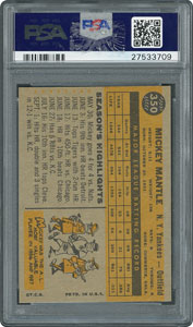 Lot #8084  1960 Topps #350 Mickey Mantle - PSA NM-MT 8 - Image 2