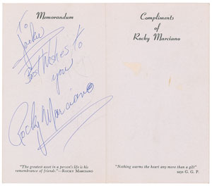 Lot #8344 Rocky Marciano Signed Compliments Card - Image 1