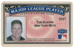 Lot #8329 Tom Glavine's 2003 Major League Player Identification Card - Image 1