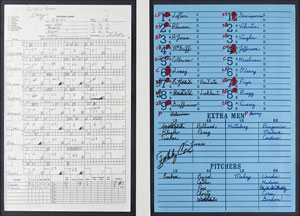 Lot #8334 Tom Glavine's Game-Used Pitching Chart Prepared by Greg Maddux - Image 1