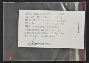 Lot #2295 Michael Collins's Apollo 11 Flown Miniature Ivory Elephant - Image 3